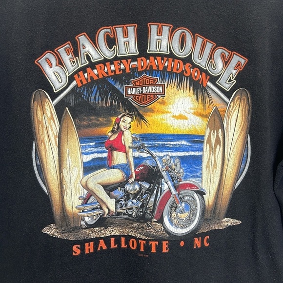 Harley Davidson - 2009 Beach House Pinup Motorcycle Shallotte NC T Shirt Large - Picture 10 of 10